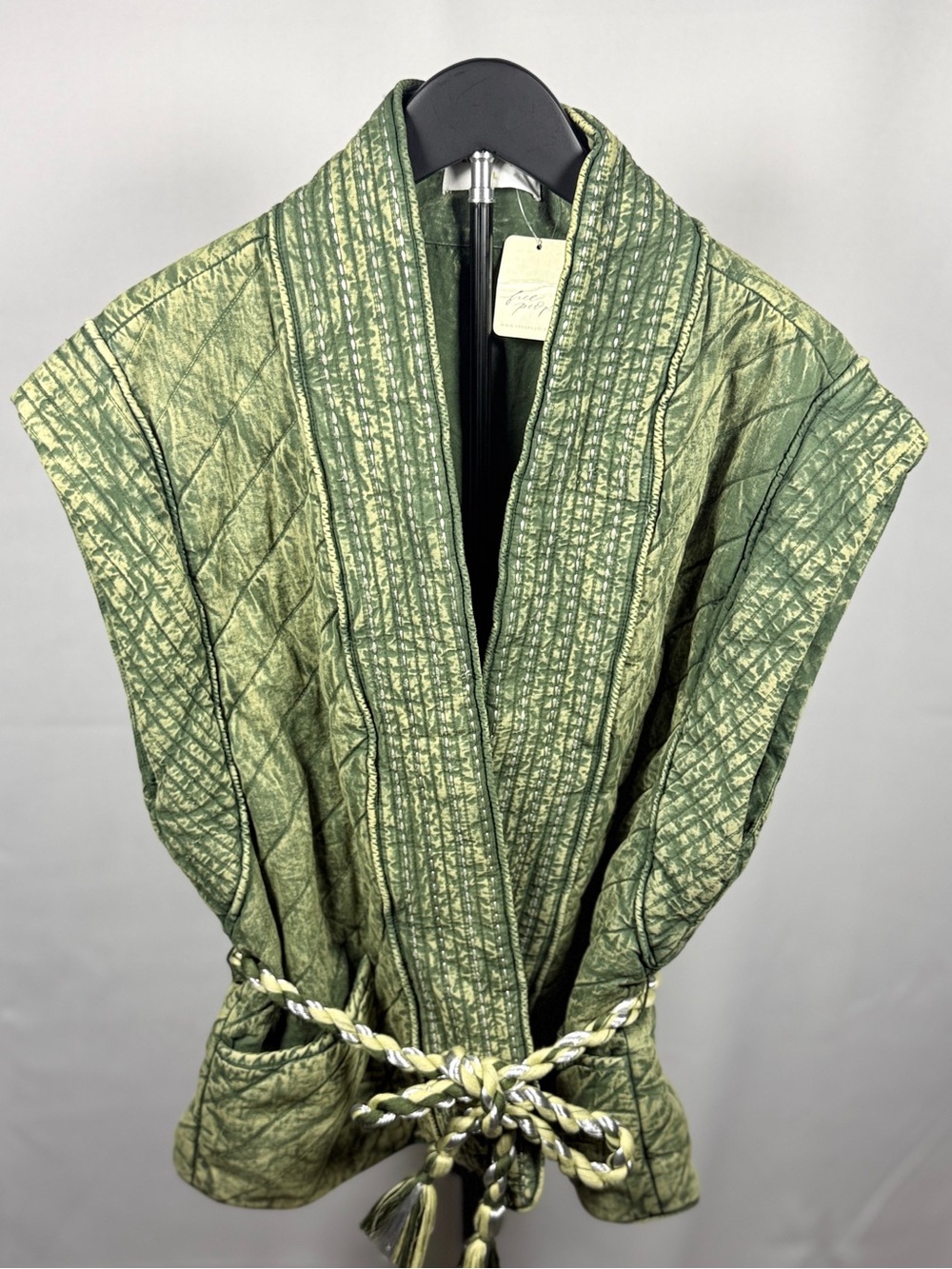 Free People x Llani Rare Quilted Oversized Vest in Olive Green Large NWT